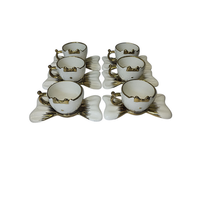 Set de 6 Tazas de Café Espresso con Bandeja – Diseño Gatito Blanco y Dorado 🐱✨
