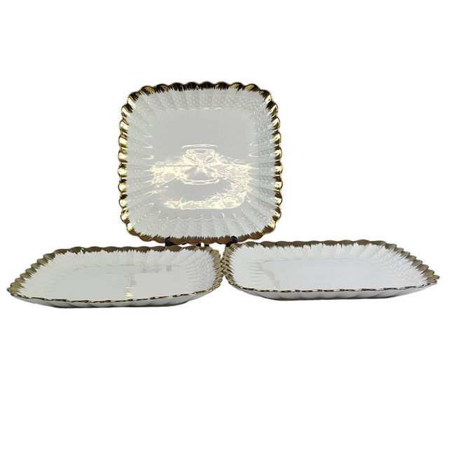 🟨 Set of 3 Square Glass Serving Trays with Gold Rim 34.5cm x 34.5cm – Elegance and Style for Serving