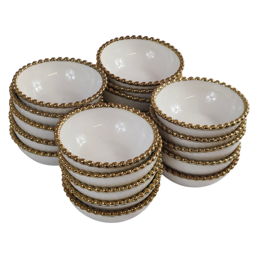 🟡 Set de 20 Cuencos Blancos con Borde Dorado Ø 12,5cm – Elegancia Clásica para Tu Mesa