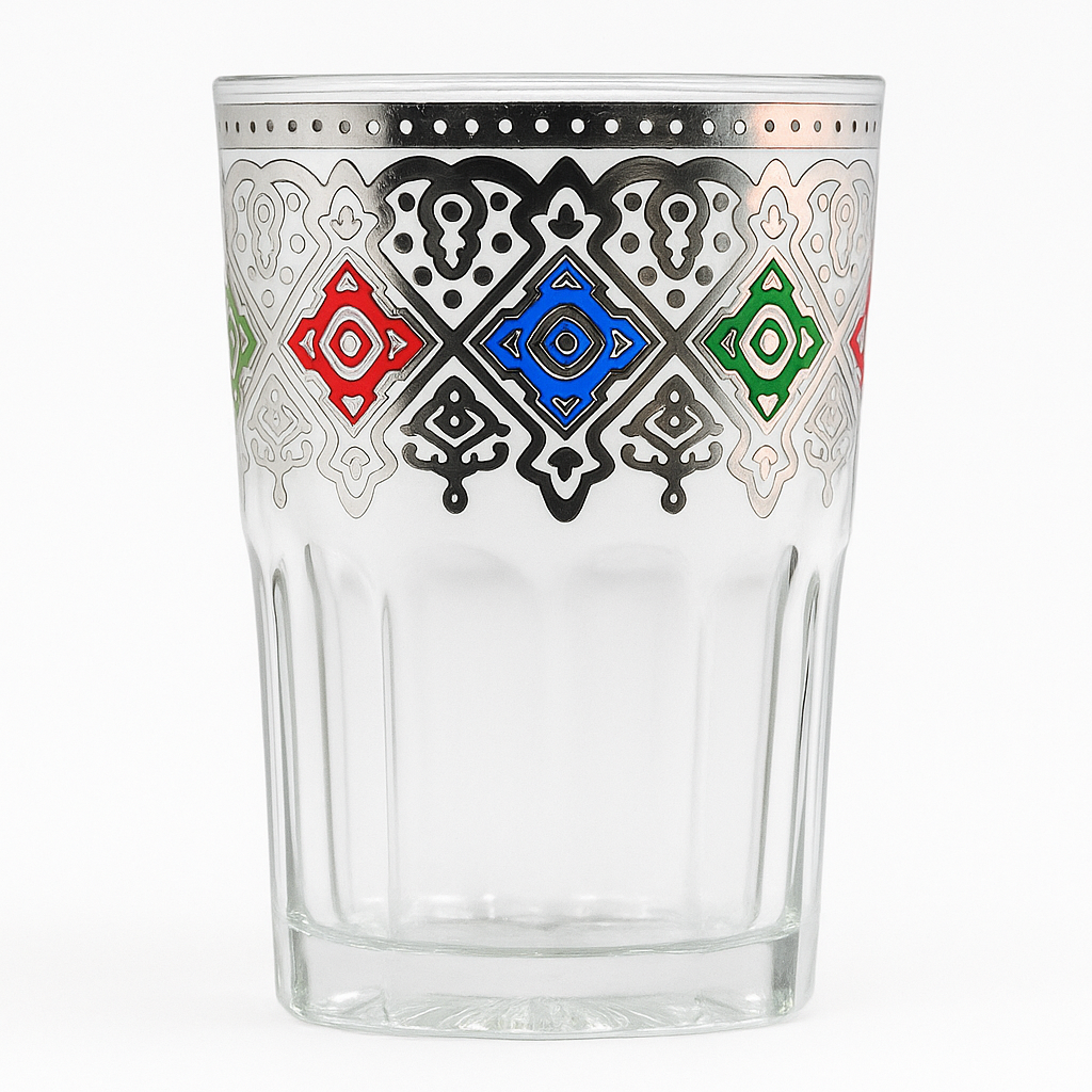 Vaso de Cristal Decorado para Té Árabe - Estilo Azul y Dorado Oriental