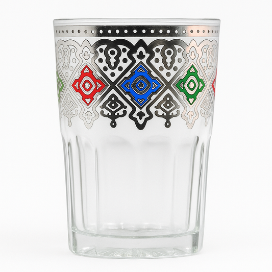 Vaso de Cristal Decorado para Té Árabe - Estilo Azul y Dorado Oriental