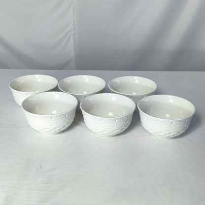 Set de Cuencos Blancos de Cerámica con Relieve Elegante – 6 Piezas 🤍