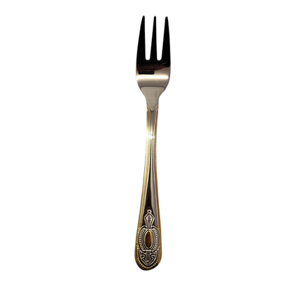 Set de 6 Tenedores de Postre – Acero Inoxidable con Grabado y Borde Dorado | Colección Clásica