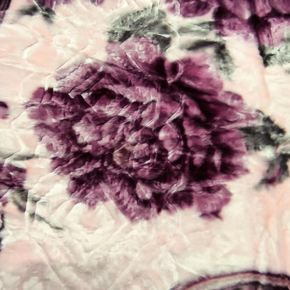 Manta de Felpa Color lila con flores  - Extra Suave y Cálida para Invierno (200x230 cm, 4,5 kg)