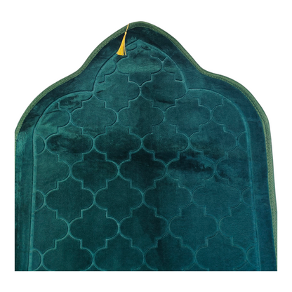 Alfombra de Rezo Sajjada Verde Esmeralda con Flecos Dorados