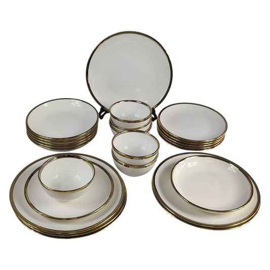 Juego de Vajilla de 24 Piezas con Borde Dorado – Elegancia Clásica para 6 Personas