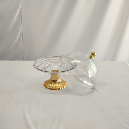Campana Decorativa de Plástico Transparente con Base Dorada – Estilo Elegante