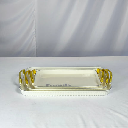 Set x3 Bandejas Color Crema con Asas Doradas – Family