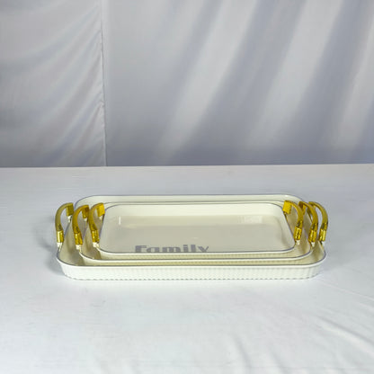 Conjunto de 3 bandejas cor creme com pegas douradas – Família