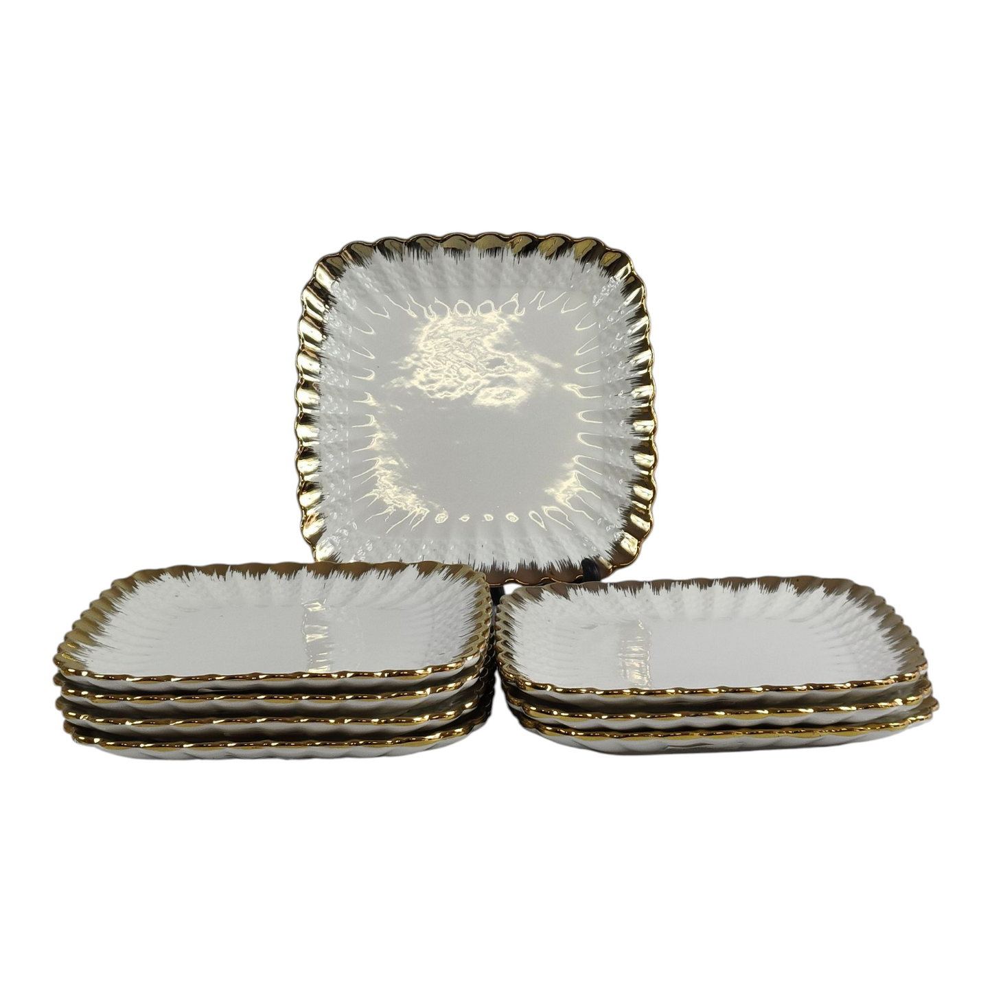 🟡 Set de 8 Platos Cuadrados con Borde Dorado 19,5cm x 19,5cm – Estilo Elegante y Sofisticado