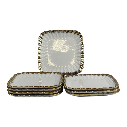 🟡 Set de 8 Platos Cuadrados con Borde Dorado 19,5cm x 19,5cm – Estilo Elegante y Sofisticado