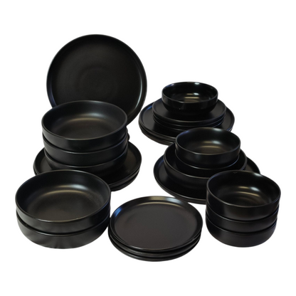 Juego de Vajilla de 24 Piezas — Gres Negro Mate