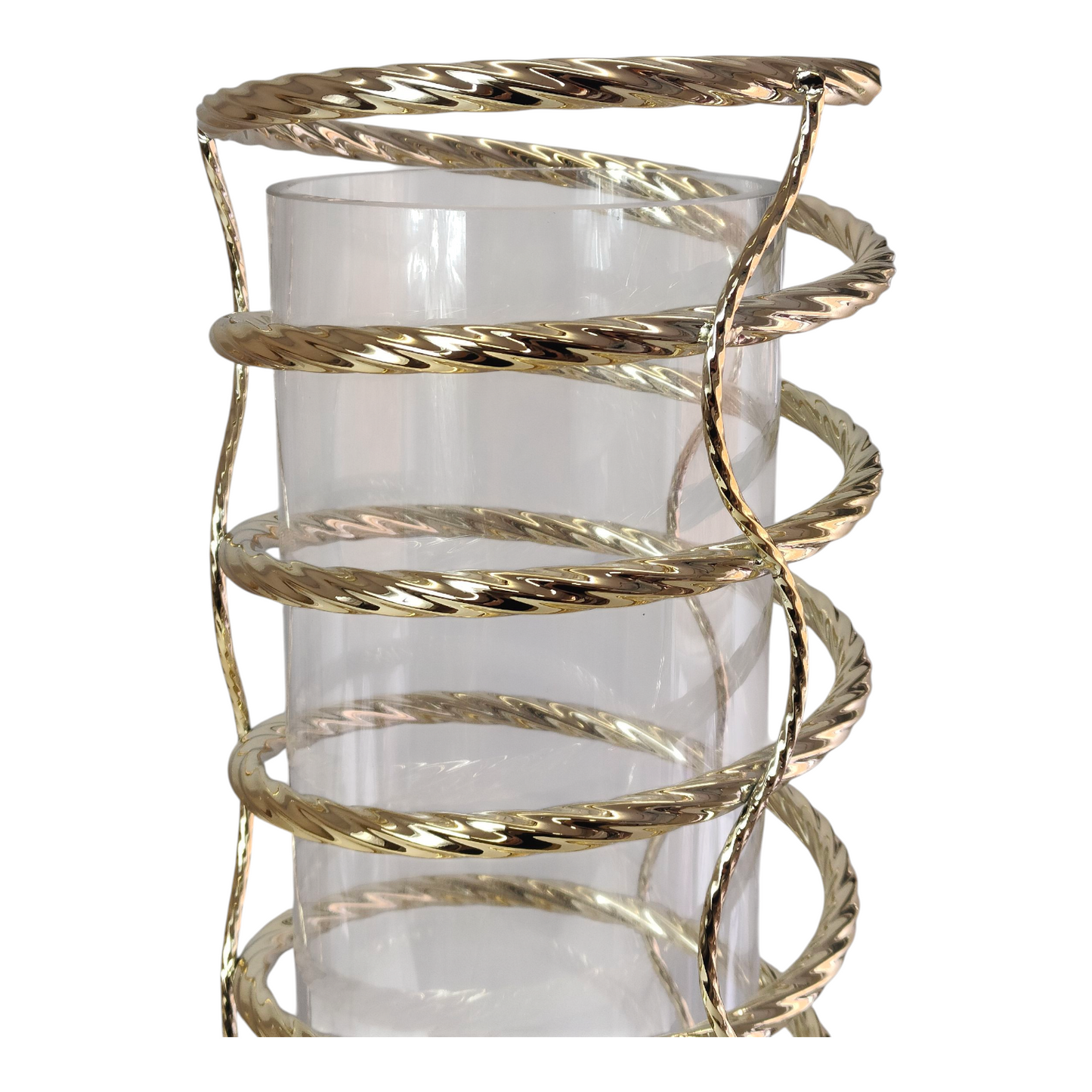 Portavelas Alto de Cristal y Metal Dorado con Diseño Espiral Moderno  62cm