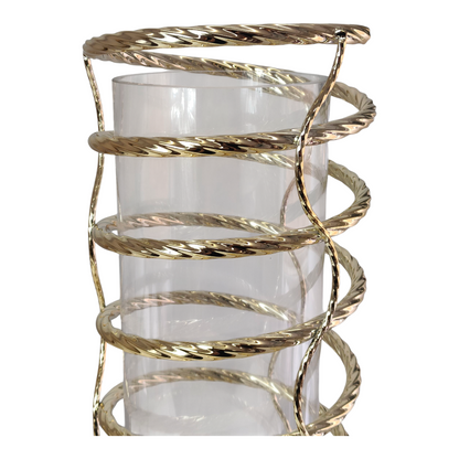 Portavelas Alto de Cristal y Metal Dorado con Diseño Espiral Moderno  62cm