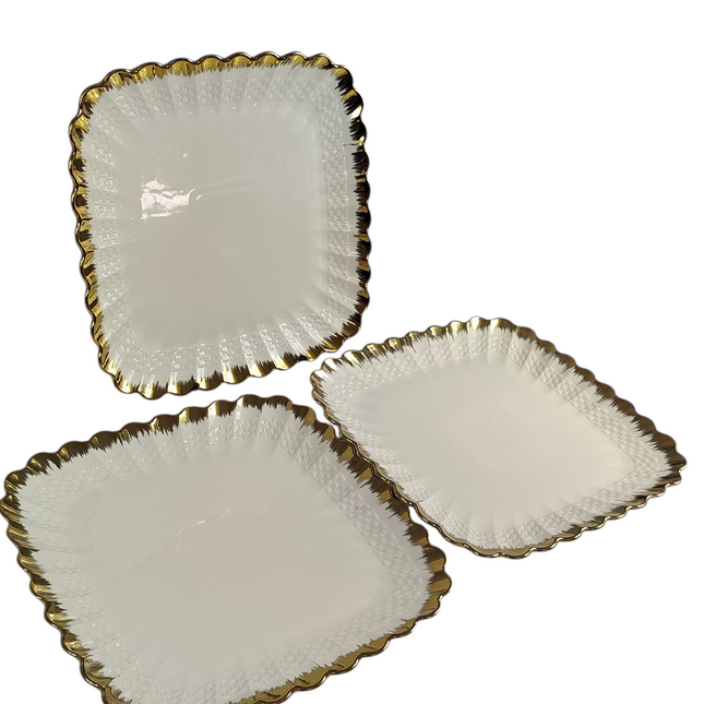 🟨 Set of 3 Square Glass Serving Trays with Gold Rim 34.5cm x 34.5cm – Elegance and Style for Serving