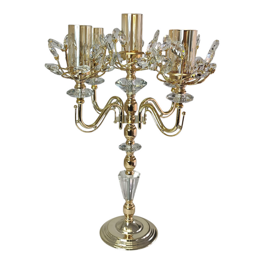 Candelabro de Cristal y Metal Dorado con 5 Brazos — Diseño de Lujo y Elegancia