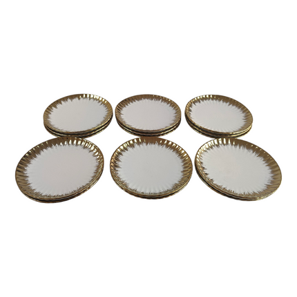 Set of 15 Small Decorative Porcelain Plates with Gold Rim Ø 15cm – Elegant Design for Desserts or Appetizers