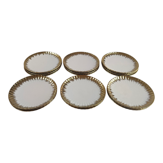 Set de 15 Platos Pequeños Decorativos de Porcelana con Borde Dorado Ø 15cm – Diseño Elegante para Postres o Aperitivos