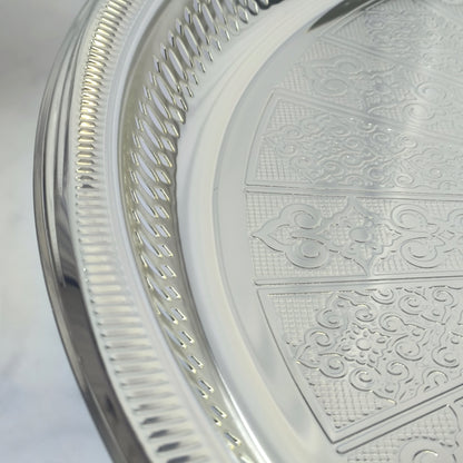 Bandeja Decorativa Redonda plateada con Patas – 45cm DIÁMETRO | Bandeja Elegante para Servir y Decorar