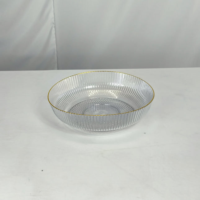 Fluted Clear Plastic Bowl with Gold Rim – Elegant Design