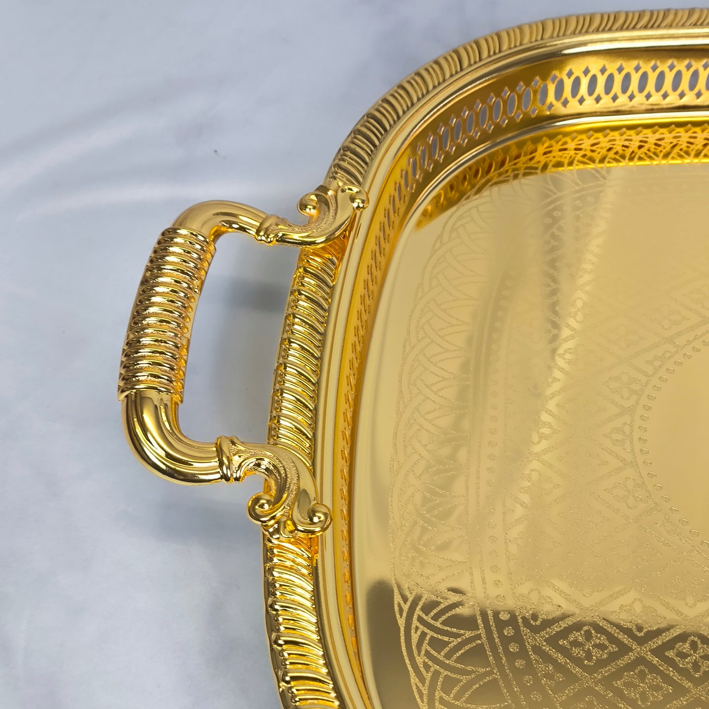 Bandeja Rectangular Dorada de Lujo con Asas – 55 x 40 cm | Bandeja Elegante para Servir y Decorar