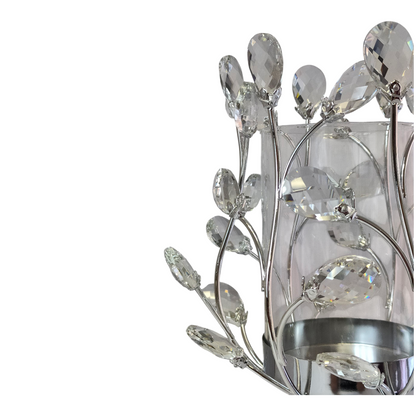 Portavelas de Cristal y Metal Plateado con Diseño de Ramas y Gotas Decorativas