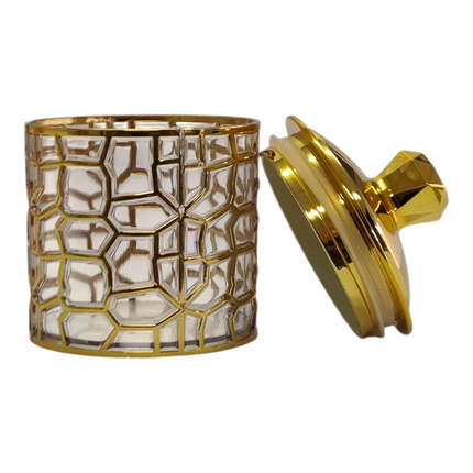 ✨ Conjunto de 3 potes de plástico com design árabe e tampa dourada — Elegância e funcionalidade 💎