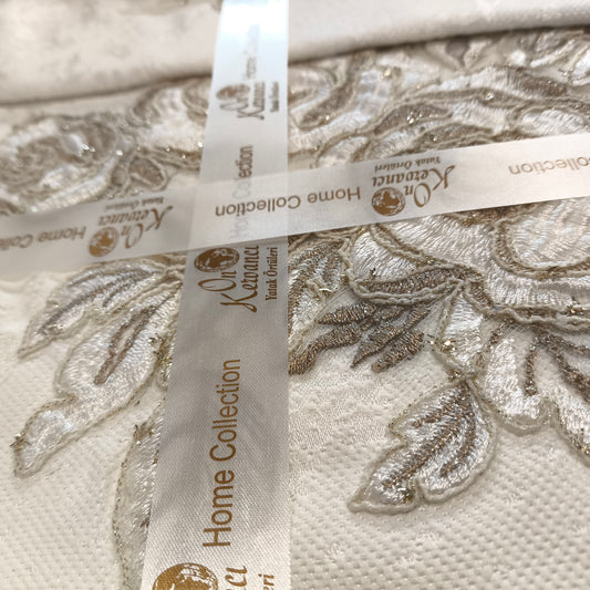 Set de Cama de Lujo Bordado Floral 11 Piezas – Crema y Visón