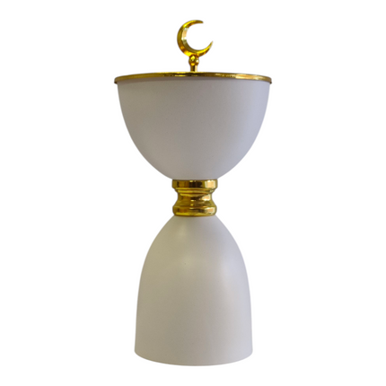 Incensário árabe branco e dourado com lua crescente — Design clássico e luxuoso 📝 Descrição do produto: