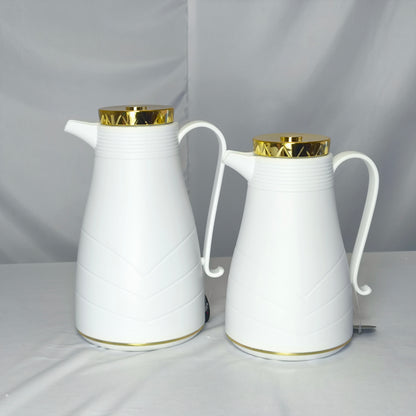 Juego de Jarras Térmicas Modernas – Blanco Mate con Detalles Dorados
