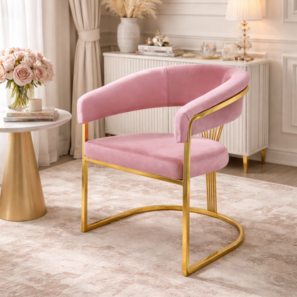 💗✨ Cadeira SERGIO 12 em ROSA CLARO / BLUSH com Base Dourada — Glam Premium ✨💛