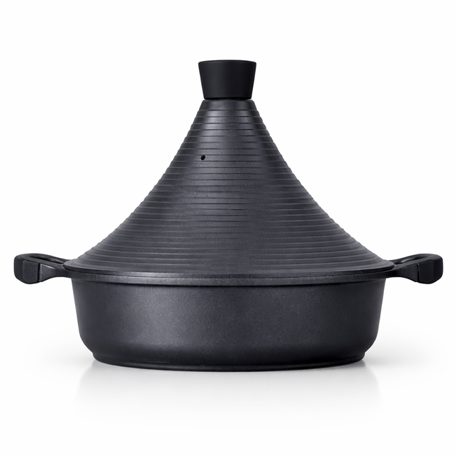 Tajine Tradicional 28 cm Color Negro para Todo Tipo de Cocinas | Olla Antiadherente con Tapa Cónica | Cocción Uniforme y Saludable