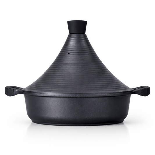Tajine Tradicional 28 cm Color Negro para Todo Tipo de Cocinas | Olla Antiadherente con Tapa Cónica | Cocción Uniforme y Saludable
