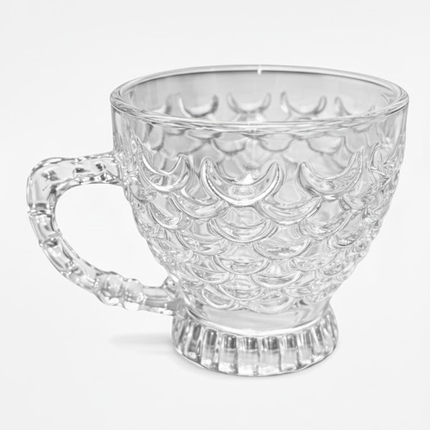 Pack de 6 Tazas de Cristal con Asa Decorada – Diseño Elegante con Relieve Escamado
