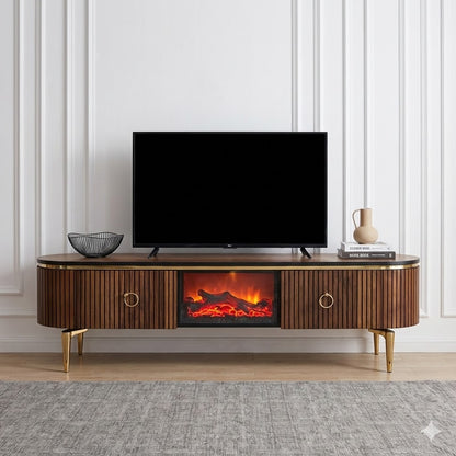 Mesa de TV con chimenea digital - MADERA