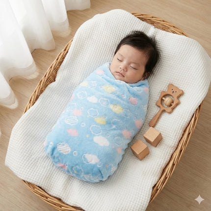 ☁️💙 Manta Acolchada para Bebé – Nubes de Sueños Azules