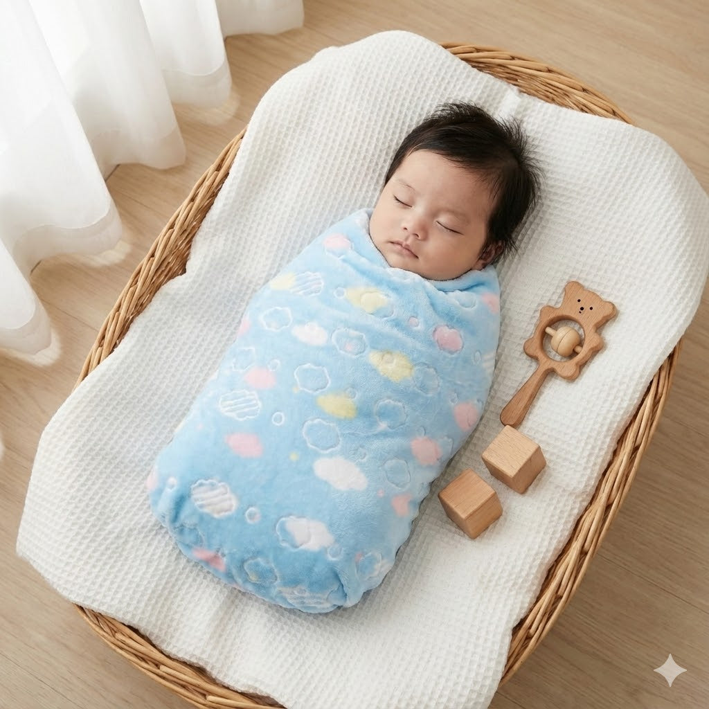 ☁️💙 Padded Baby Blanket – Blue Dream Clouds