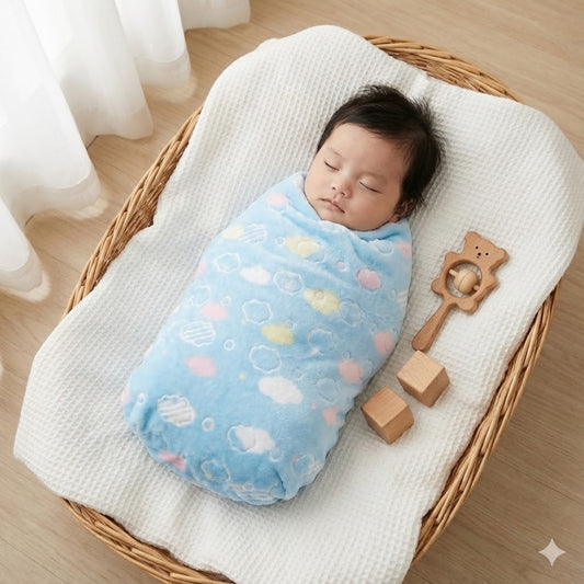☁️💙 Manta Acolchada para Bebé – Nubes de Sueños Azules