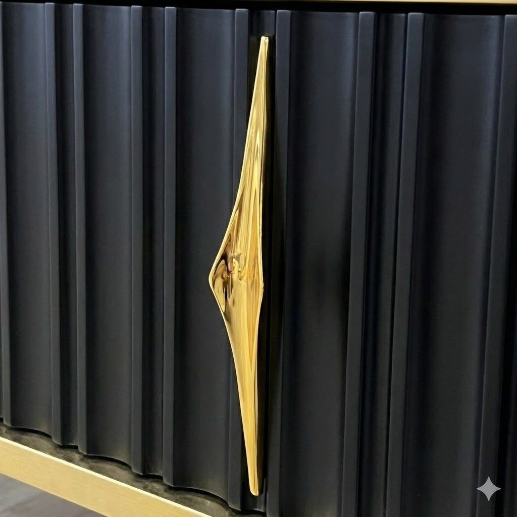 Mesa de TV con chimenea digital - NEGRO Y DORADO