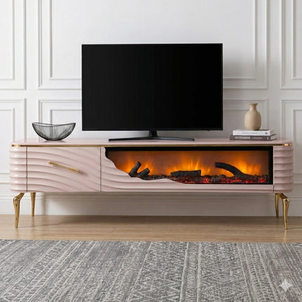 Mesa de TV con chimenea digital - CAPUCCINO