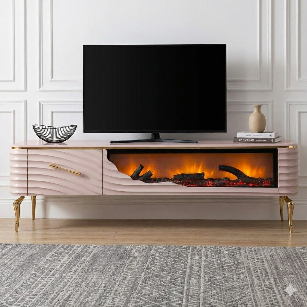 Mesa de TV con chimenea digital - CAPUCCINO