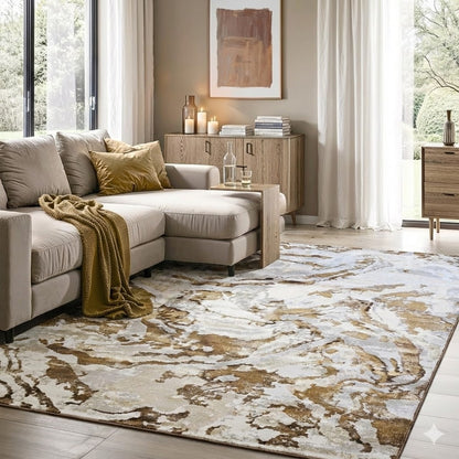 Alfombra Diseño Mármol 3D Marrón con Detalles en Beig – Estilo Natural y Sofisticado