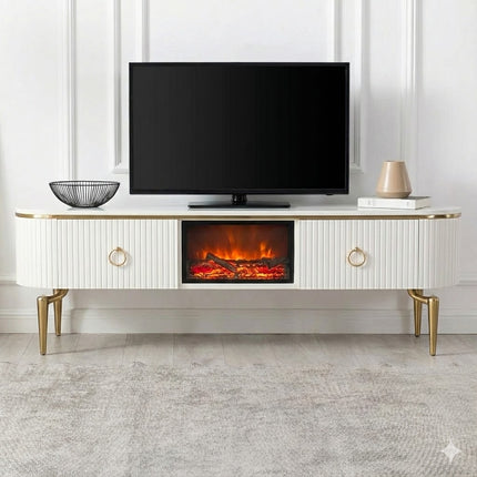 Mesa de TV com lareira digital - WHITE GOLD