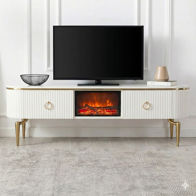 Mesa de TV com lareira digital - WHITE GOLD