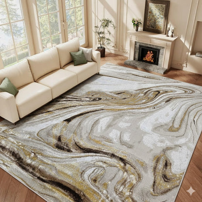 Alfombra Mármol Infinity Marrón / Dorado – Calidez Premium con Toque Sofisticado