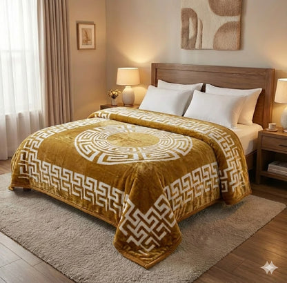 Manta Royal Eskimos 200 x 240 cm – 4 kg | Alta Calidad, Súper Suave y Cálida – 100% Poliéster - DORADO