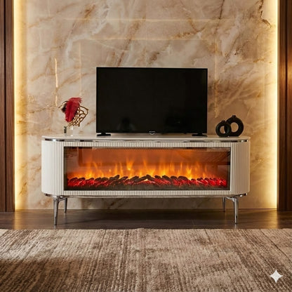 Mesa de TV con Chimenea Digital y Altavoces Bluetooth