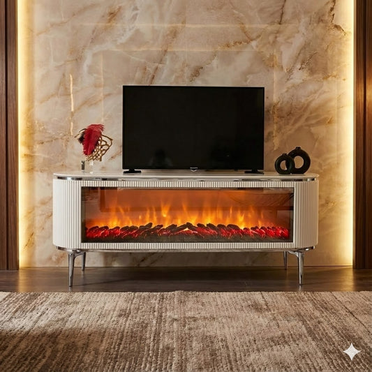 Mesa de TV con Chimenea Digital y Altavoces Bluetooth