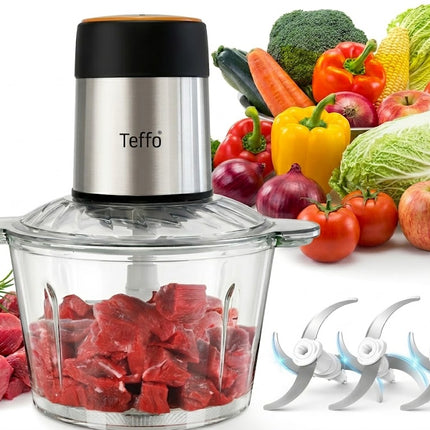 Teffo Electric Food Chopper – Glass Bowl, Double Blade and High Power Motor