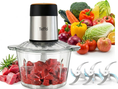 Picadora Eléctrica 300W XXL 3L con 6 Cuchillas de Acero Inoxidable – Trituradora Profesional Multifunción con 2 Velocidades, Ideal para Carne, Verduras y Frutos Secos